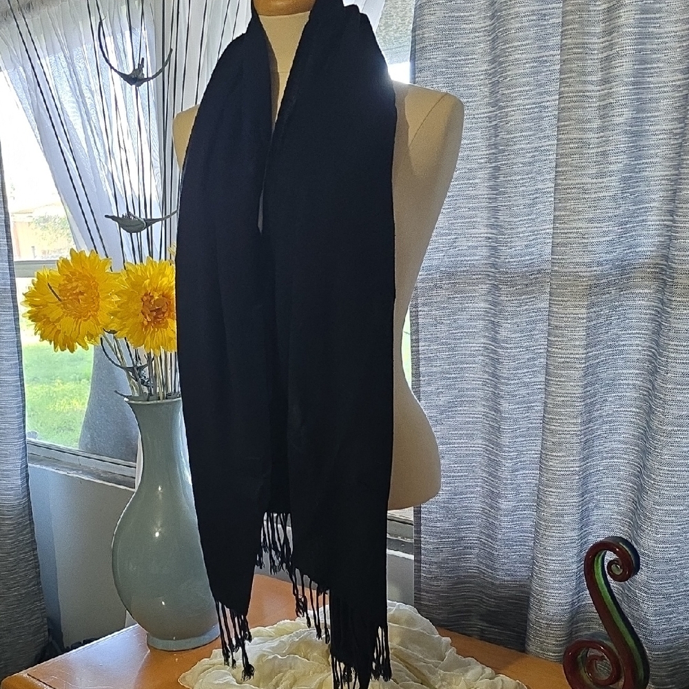 Classic Black Fringe Scarf - Women Accessories